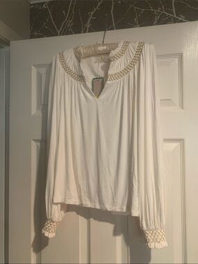 Boden White Long-Sleeve Embroidered Smock Blouse